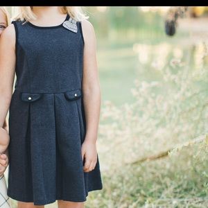 Adorable Gray Pleated Dress with Yellow Plaid Bow